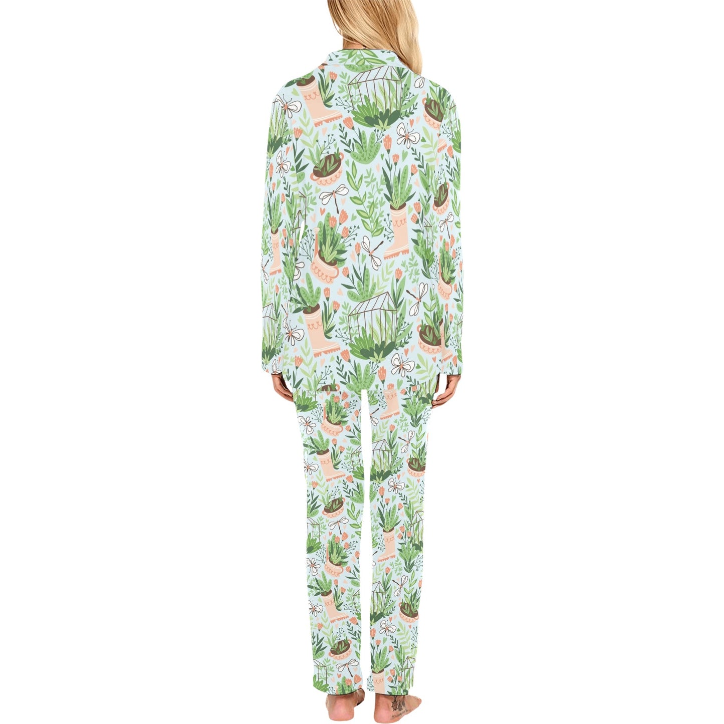 Gardening Pattern Print Design G04 Women's Long Pajama Set