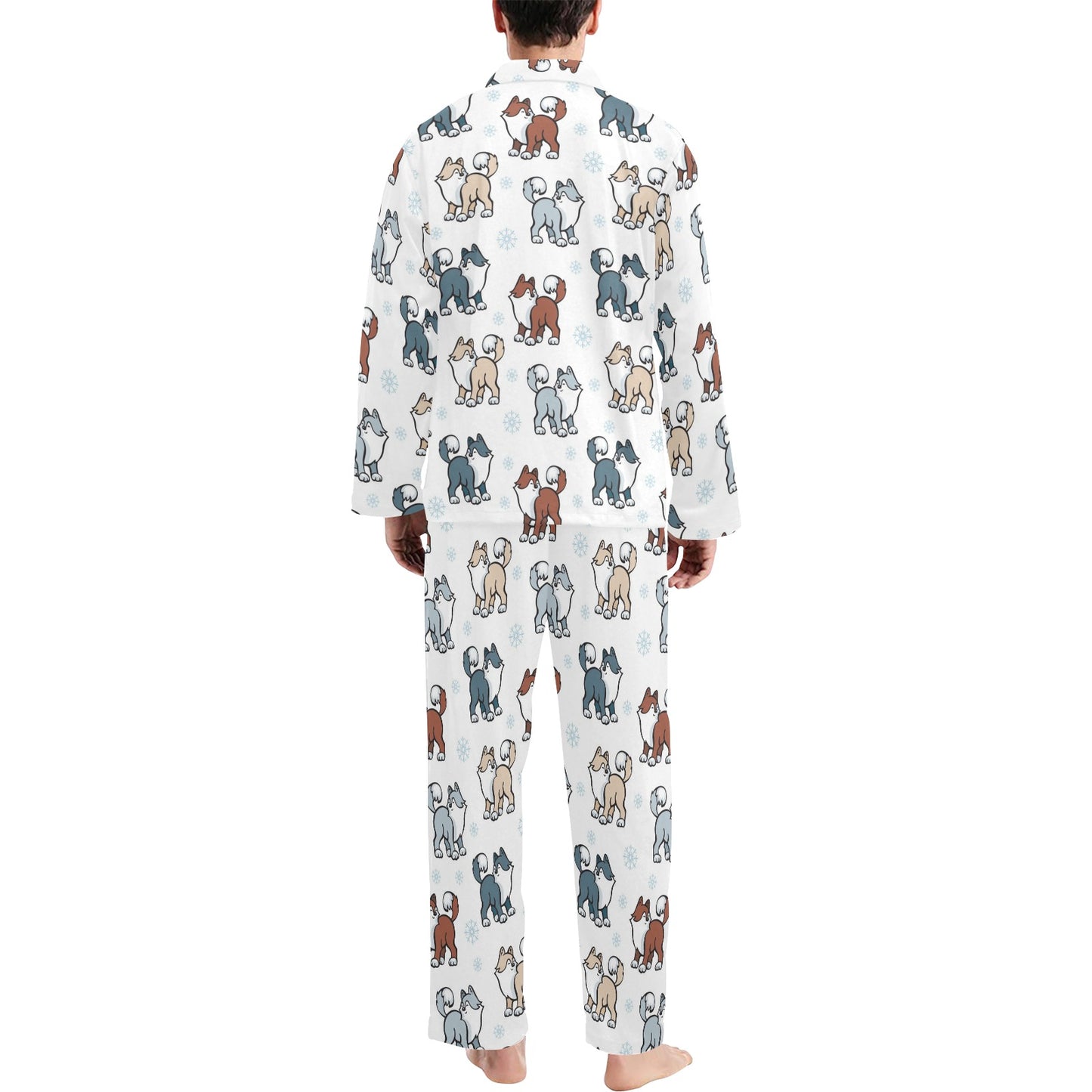 Alaskan Malamute Pattern Print Design 02 Men's Long Pajama Set