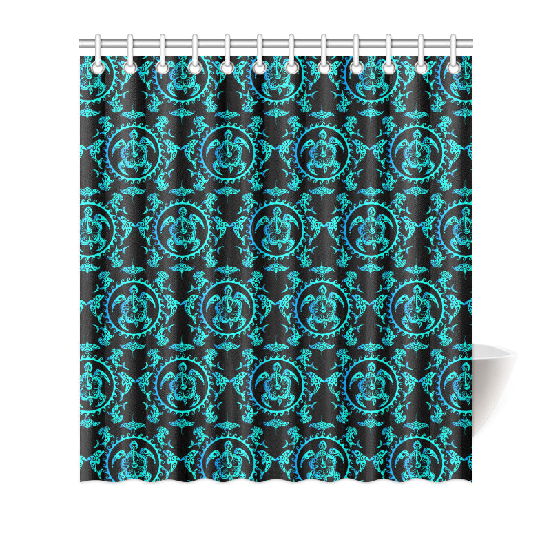 turquoise Tribal Sea Turtle Hawaiian Shower Curtain