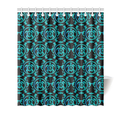 turquoise Tribal Sea Turtle Hawaiian Shower Curtain