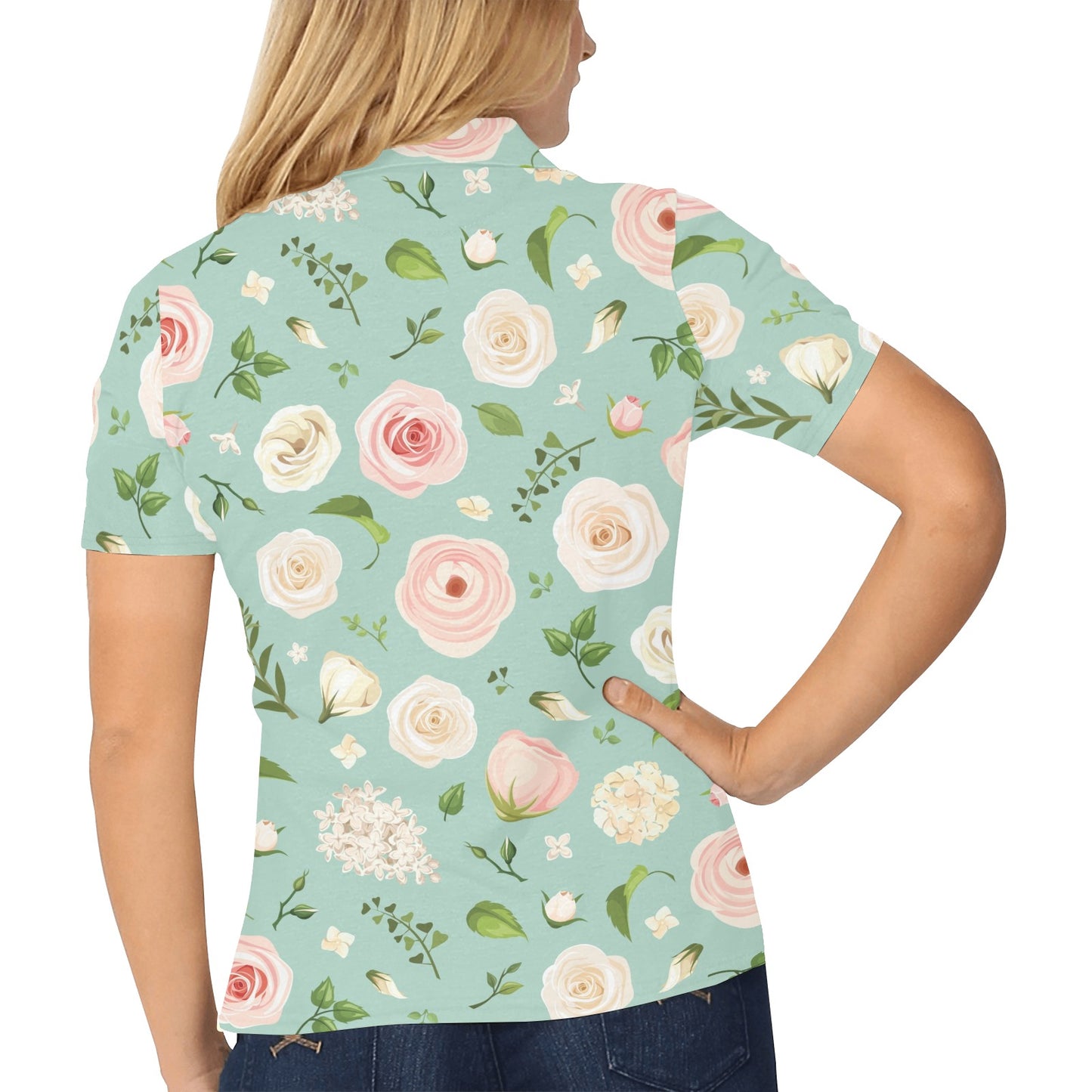 Lisianthus Pattern Print Design 01 Women's Polo Shirt