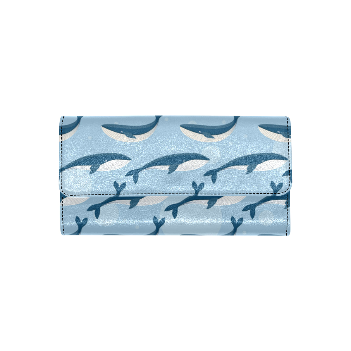 Blue Whale Pattern Print Design 02 Women's Trifold Wallet