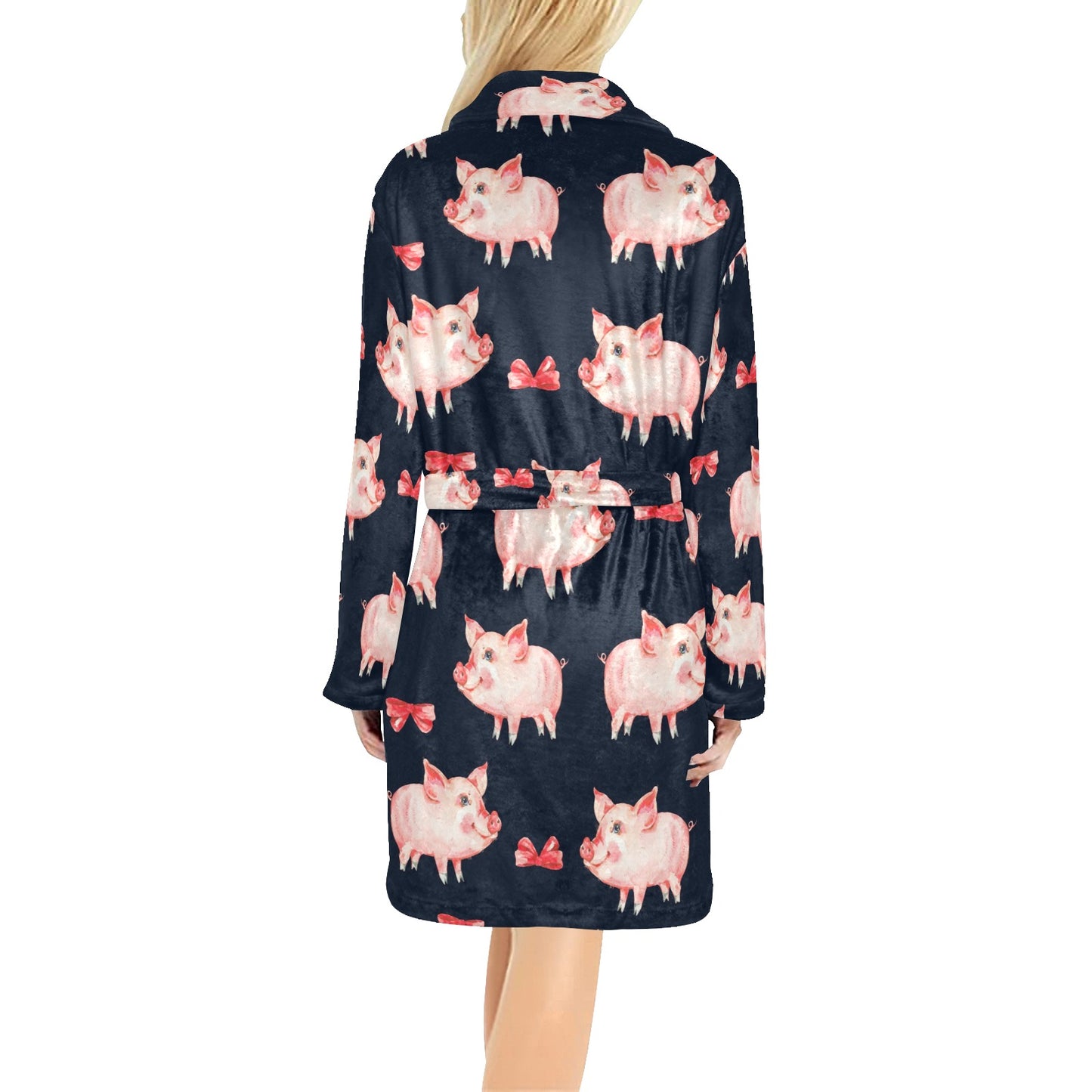 Pig Cute Pattern Print Design 02 Women's Fleece Robe