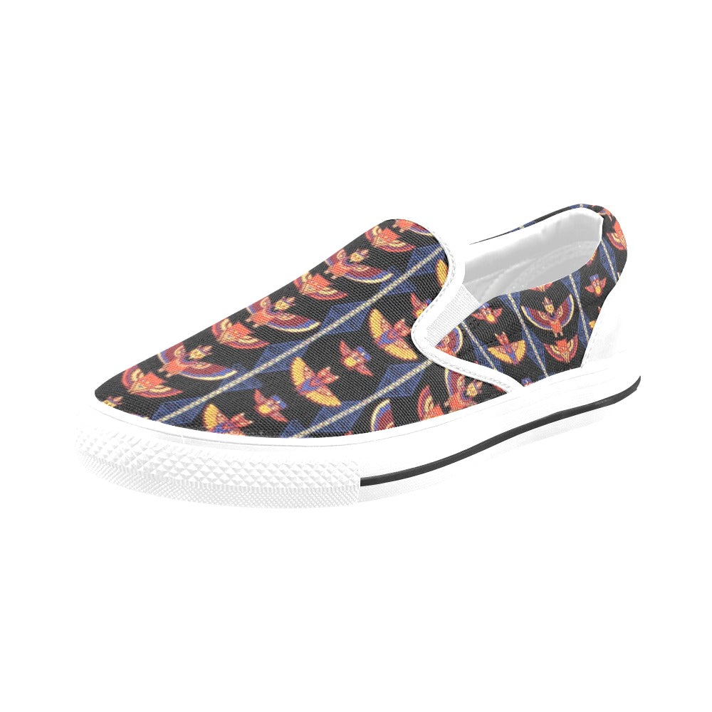 Totem Print Design LKS301 White Slip Ons Canvas Women's Shoes