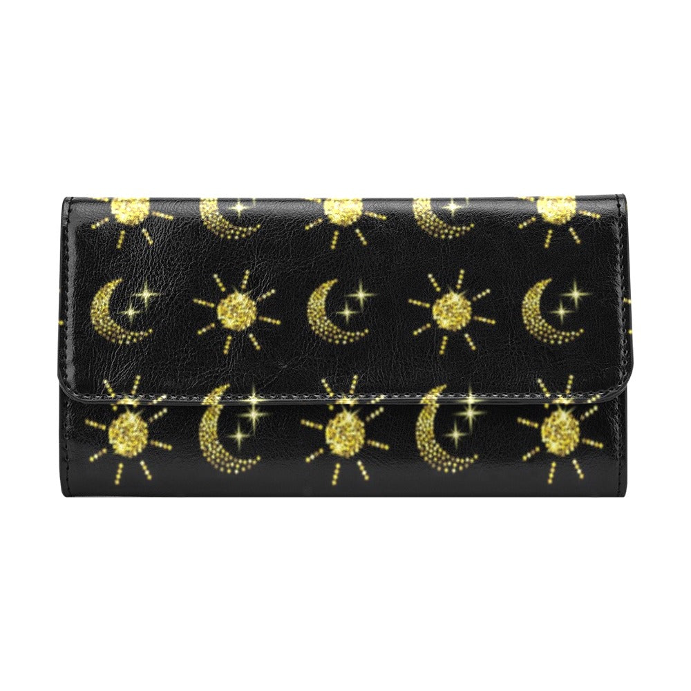 Sun Moon Print Design LKS304 Women's Trifold Wallet