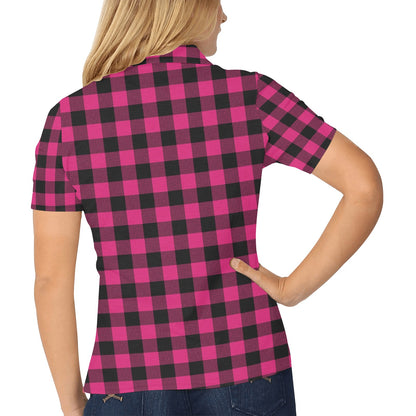 Pink Tartan Plaid Pattern Women's Polo Shirt