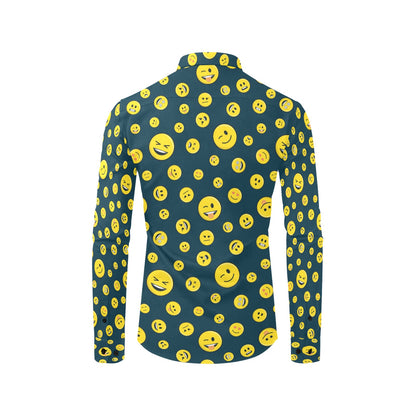 Smiley Face Emoji Print Design LKS301 Men's Long Sleeve Dress Shirt