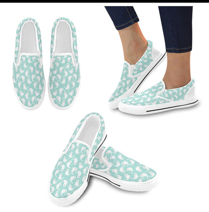 Sea Lion Print Design LKS401 White Slip Ons Canvas Women's Shoes