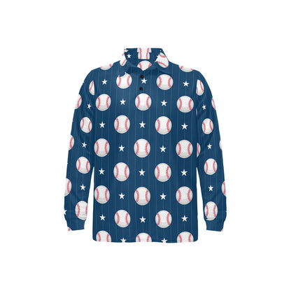 Baseball Star Print Pattern Long Sleeve Polo Shirt For Men's