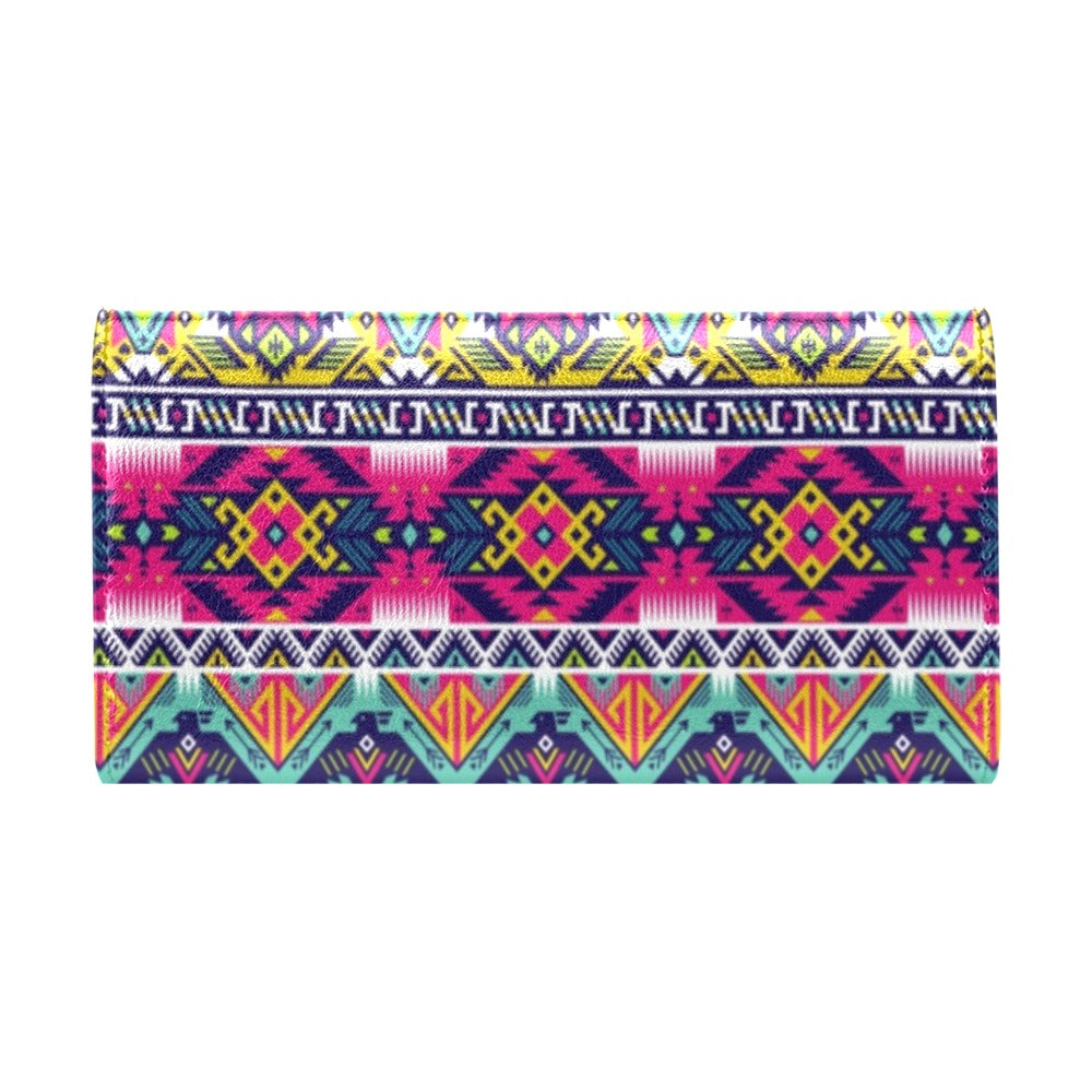 Indian Navajo Color Themed Design Print Women's Trifold Wallet
