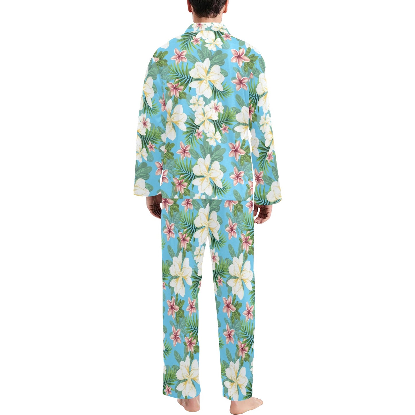 Plumeria Pattern Print Design PM028 Men's Long Pajama Set