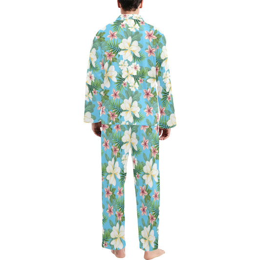Plumeria Pattern Print Design PM028 Men's Long Pajama Set