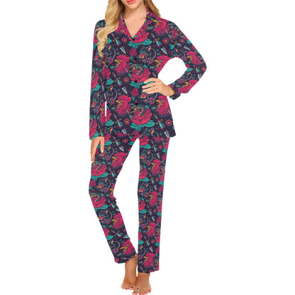 Old School Tattoo Print Women's Long Pajama Set