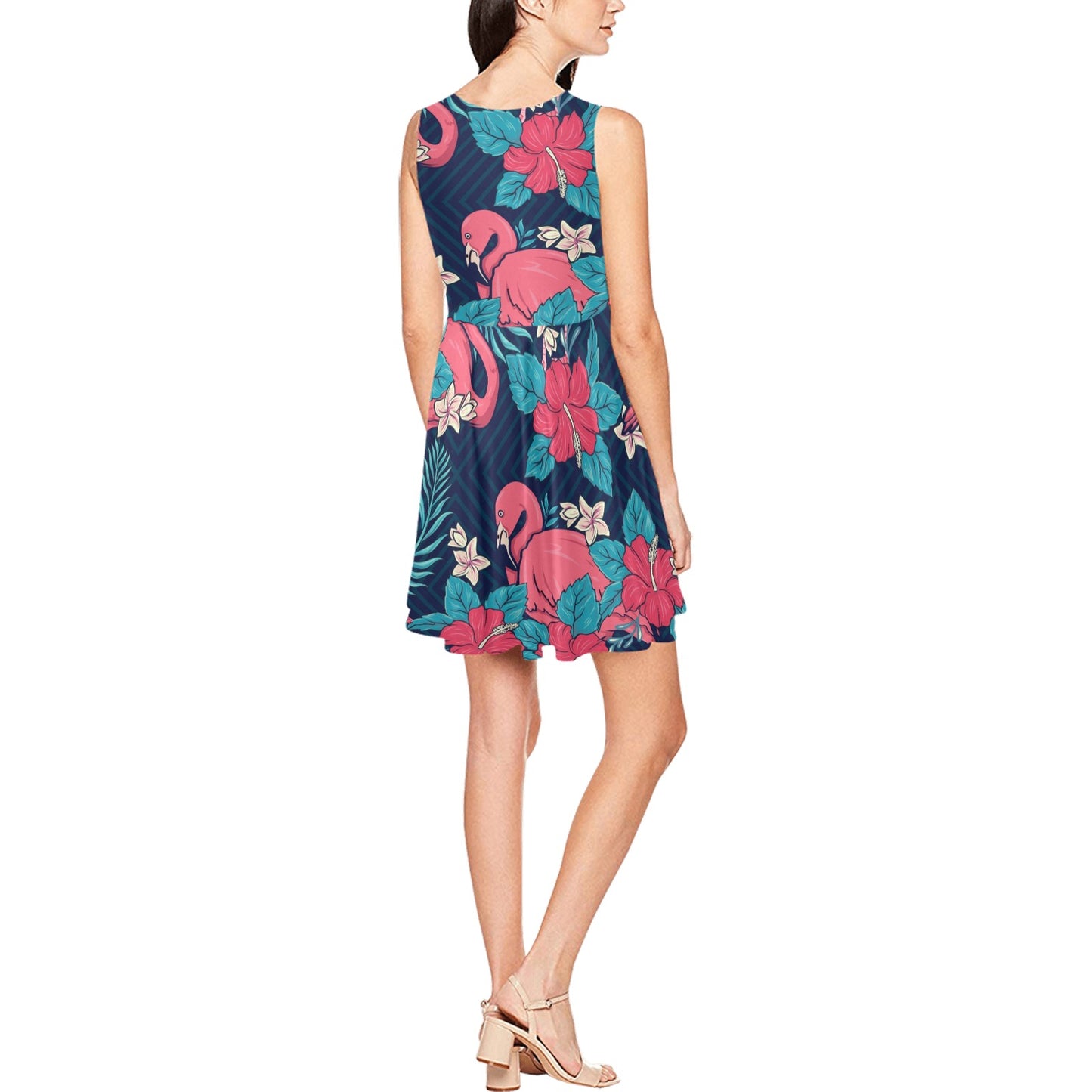 Flamingo Red Hibiscus Pattern Sleeveless Dress