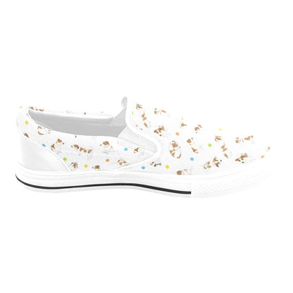 Russell Terriers With Balls Print Design LKS307 White Slip Ons Canvas Women's Shoes