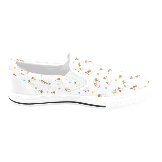 Russell Terriers With Balls Print Design LKS307 White Slip Ons Canvas Women's Shoes