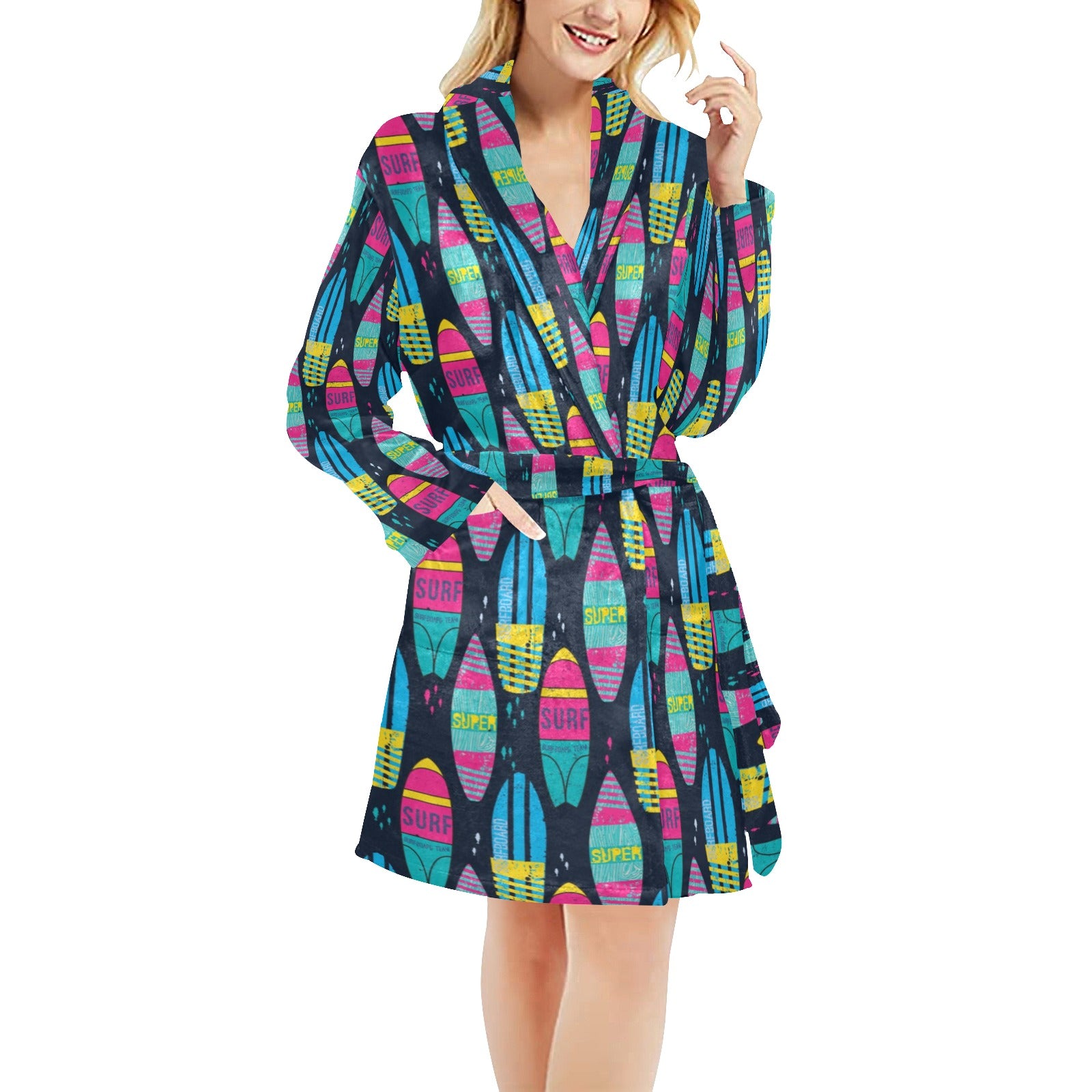 Surfboard Colorful Print Design LKS302 Women's Fleece Robe