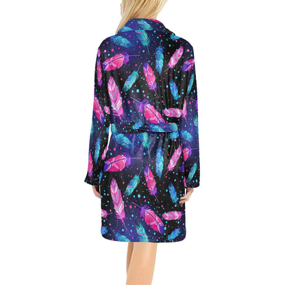 Feather Colorful Boho Design Print Women's Fleece Robe