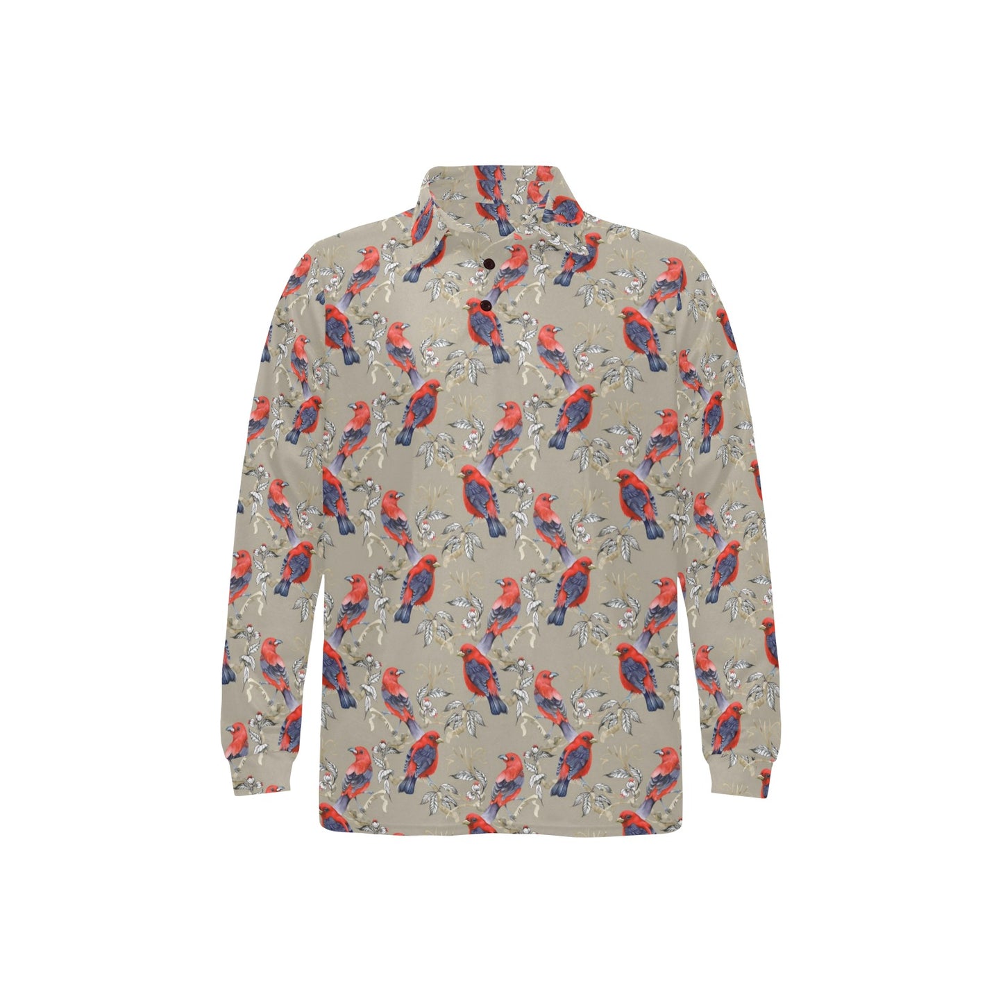 Birds Pattern Print Design 05 Long Sleeve Polo Shirt For Men's
