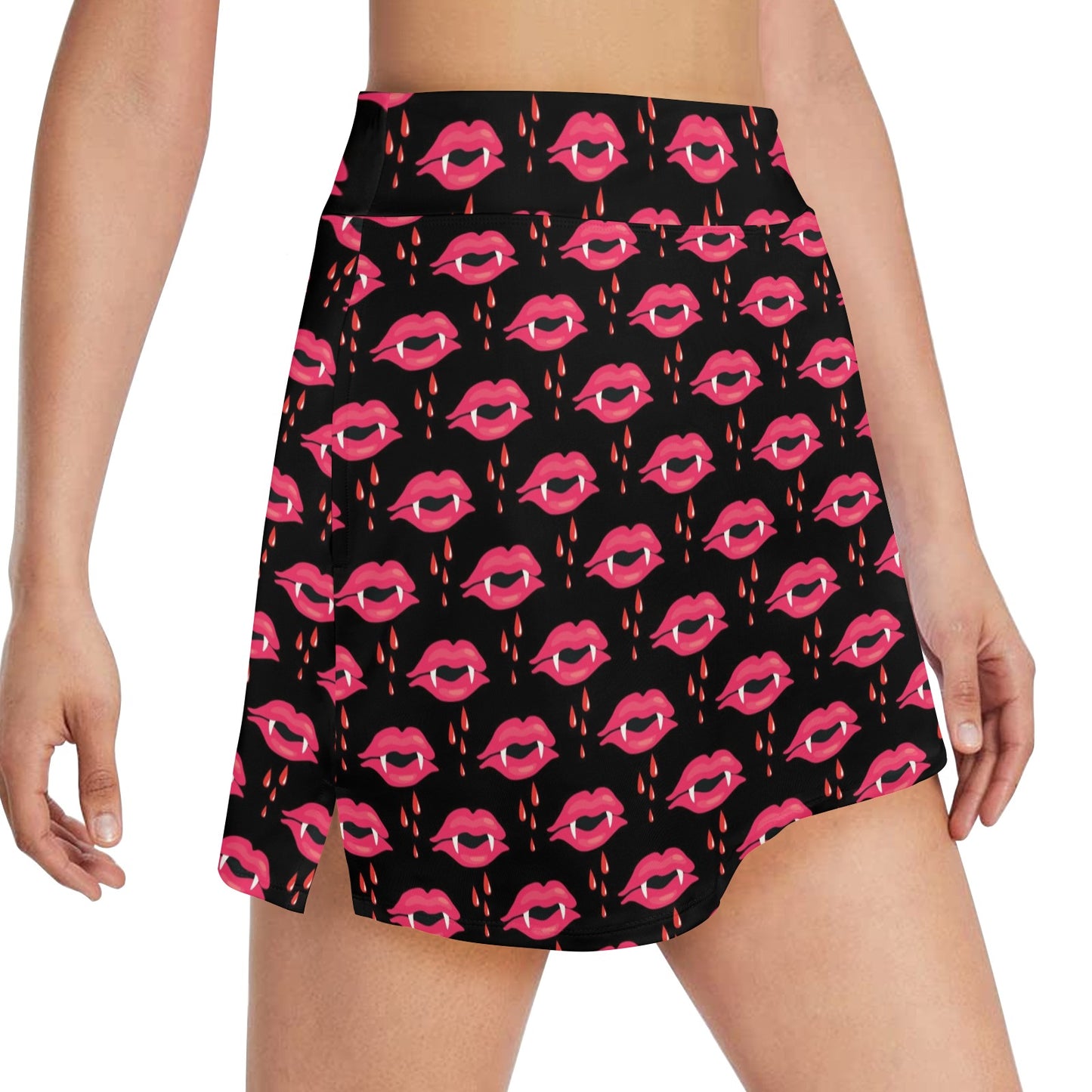 Vampire Lips Print Design LKS303 17" Golf & Pickleball Skort with Pockets