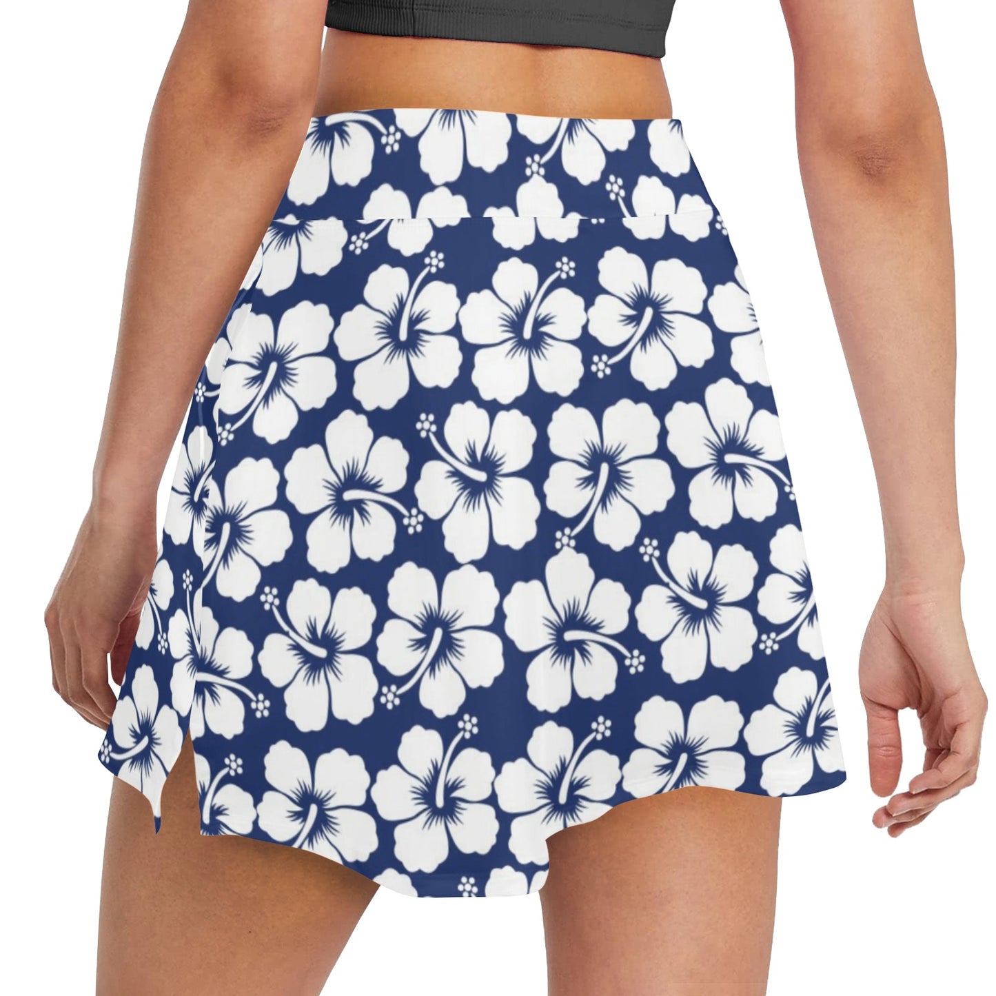 Hibiscus Blue Hawaiian Flower Pattern 17" Golf & Pickleball Skort with Pockets