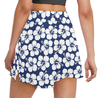Hibiscus Blue Hawaiian Flower Pattern 17" Golf & Pickleball Skort with Pockets