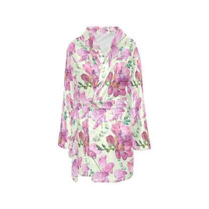 Peony Pattern Print Design PE011 Women's Fleece Robe