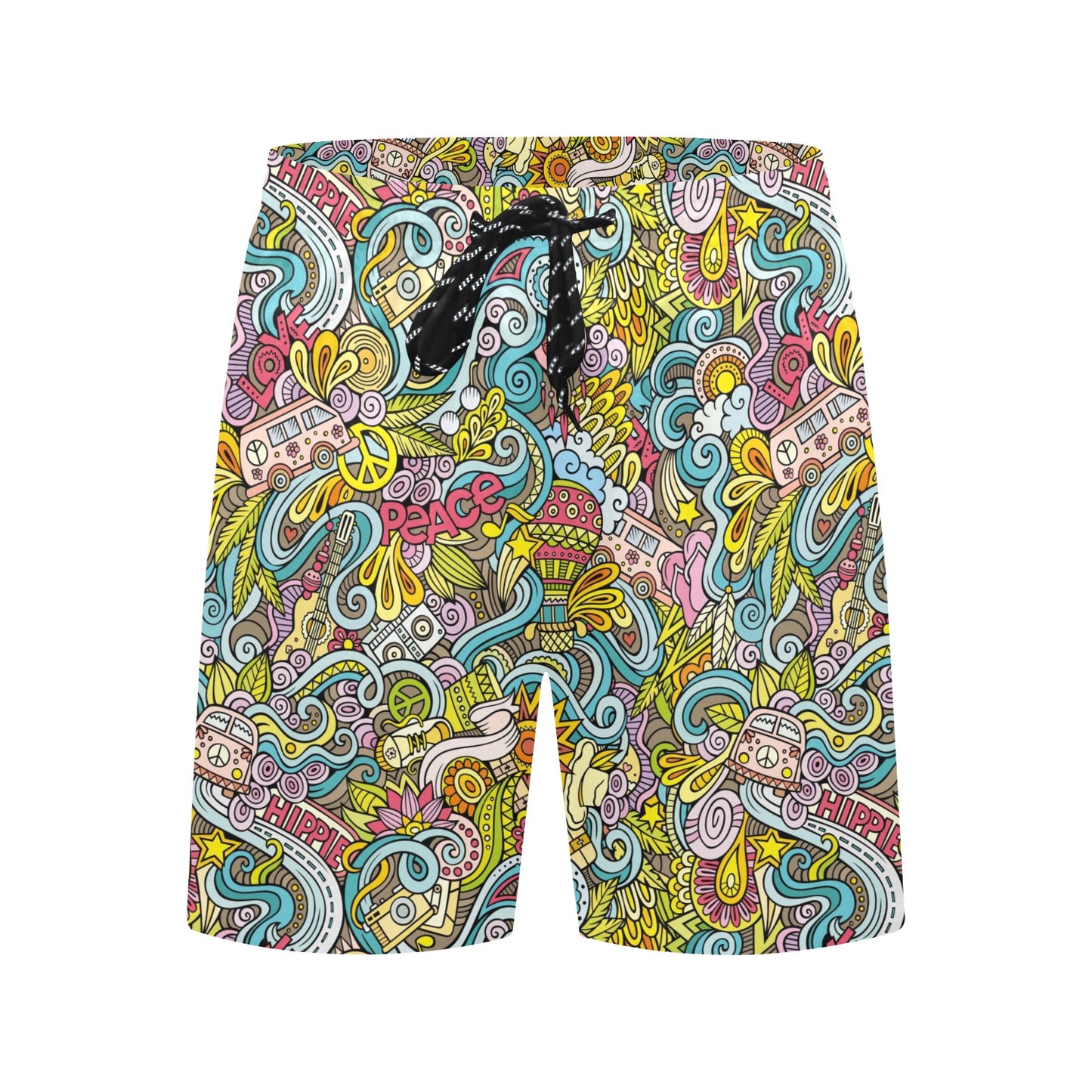 Hippie Print Design LKS301 Men's Swim Trunks Beach Shorts