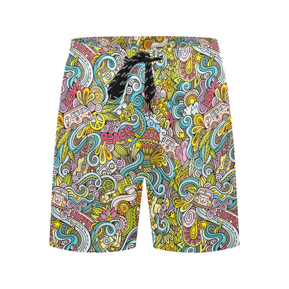 Hippie Print Design LKS301 Men's Swim Trunks Beach Shorts