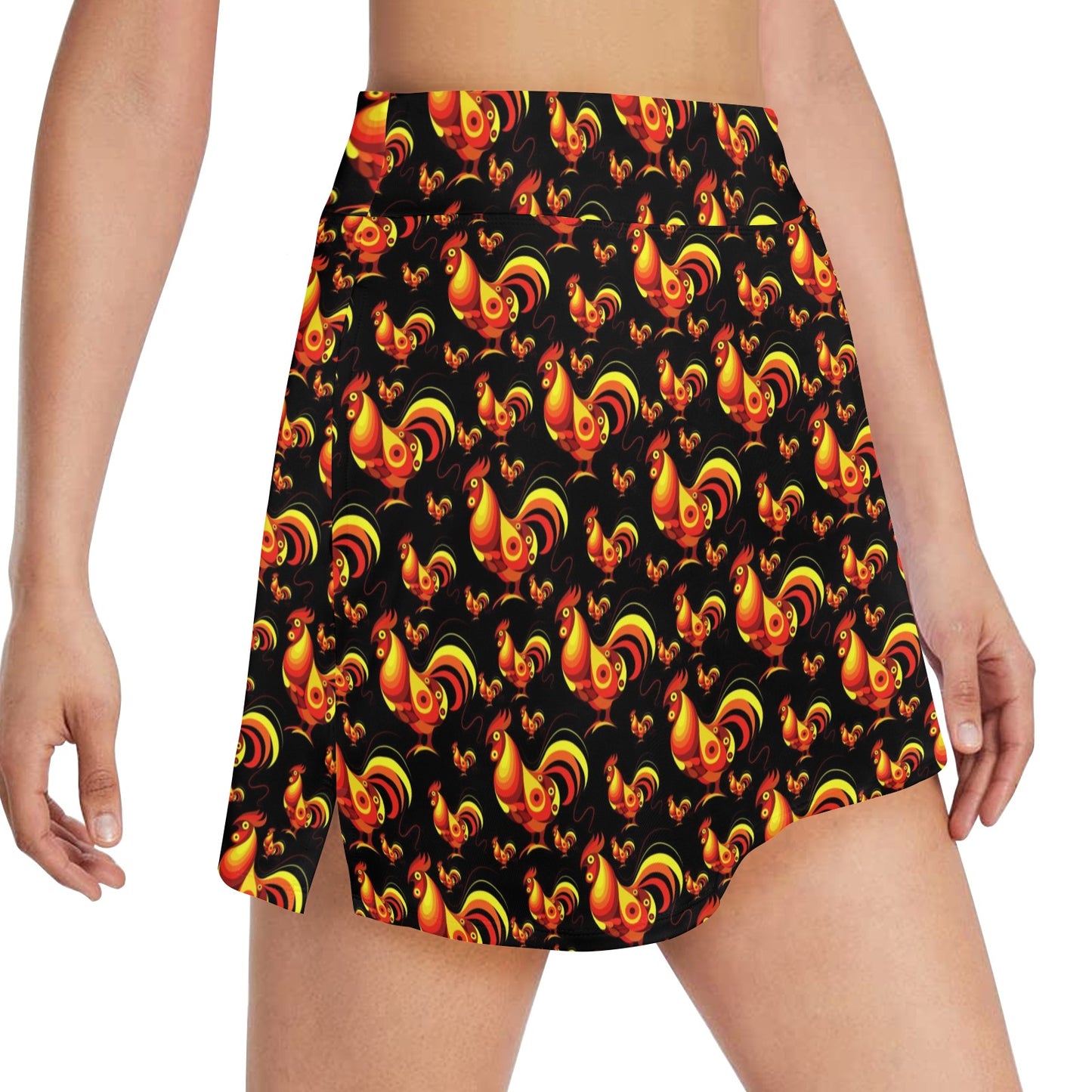 Rooster Print Themed 17" Golf & Pickleball Skort with Pockets