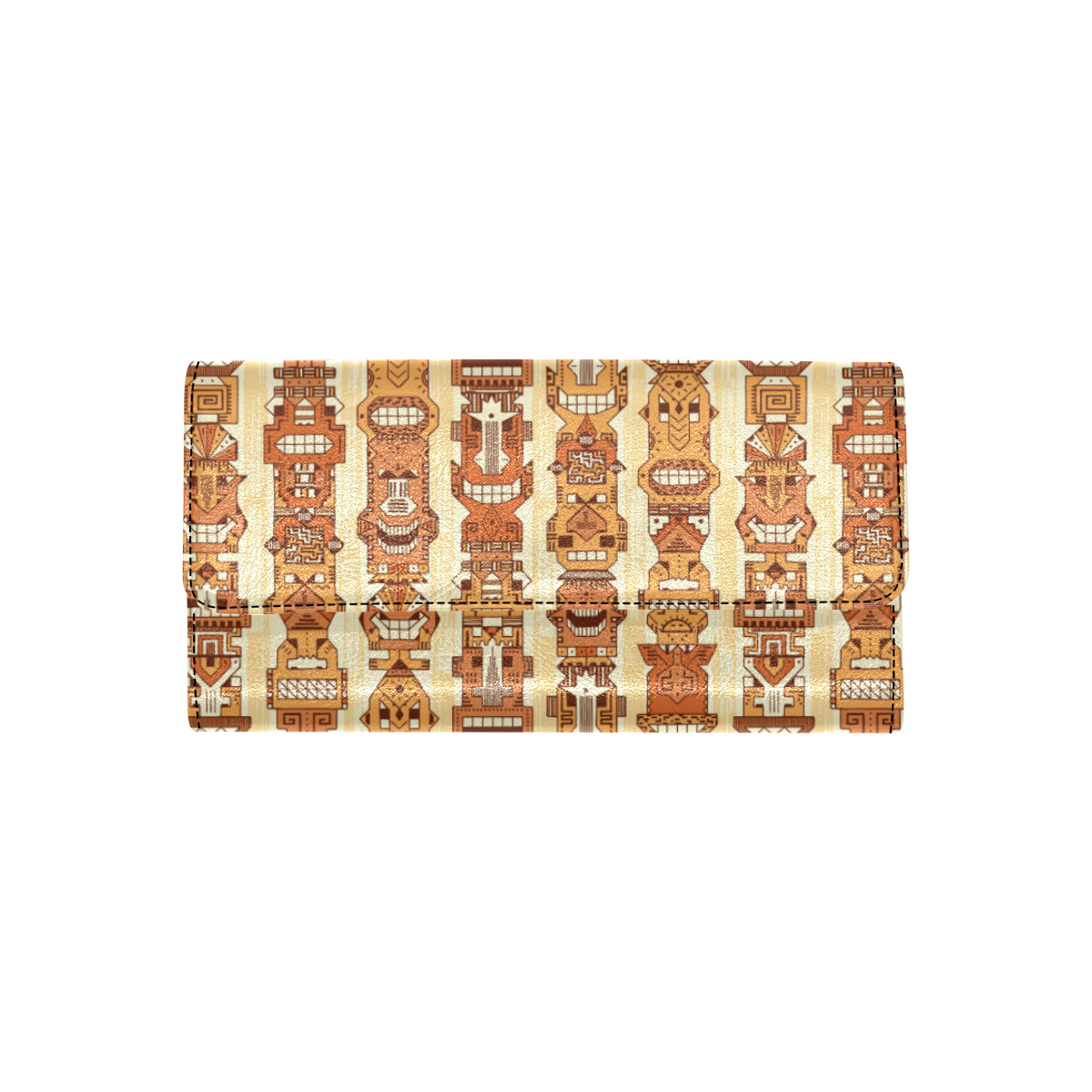Tiki Orange Vertical Pattern Women's Trifold Wallet