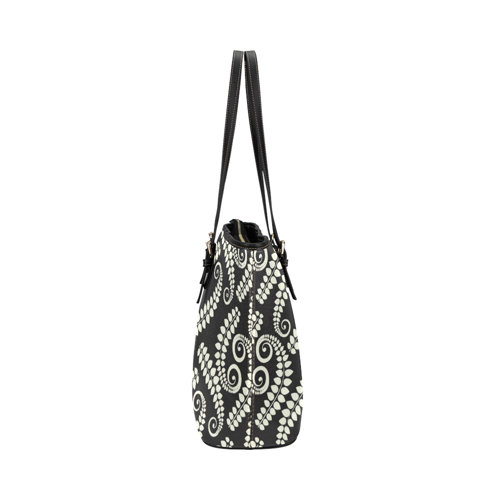 Fern Leave Print Pattern Leather Tote Bag