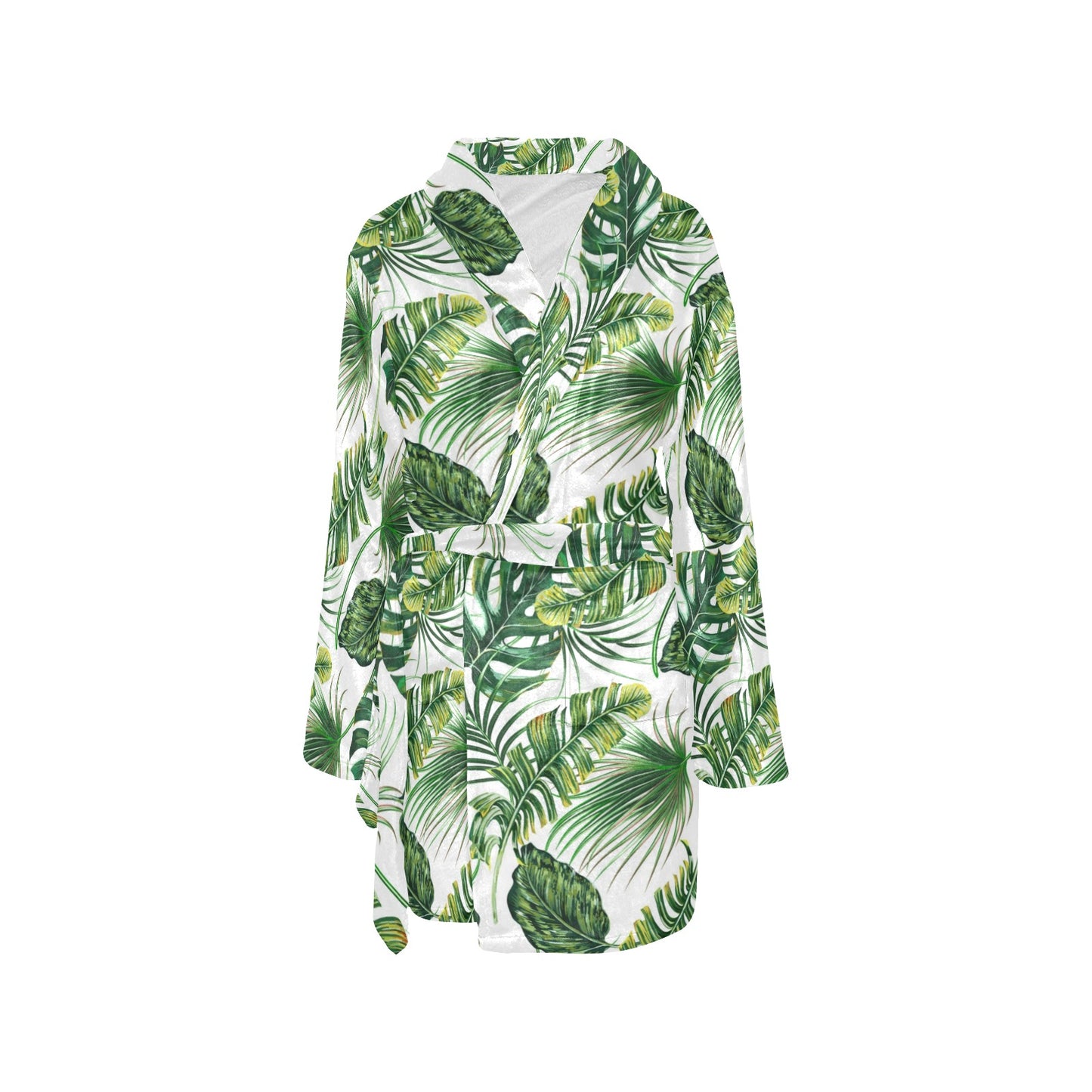 Green Pattern Tropical Palm Leaves Women's Fleece Robe