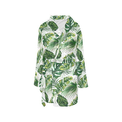 Green Pattern Tropical Palm Leaves Women's Fleece Robe