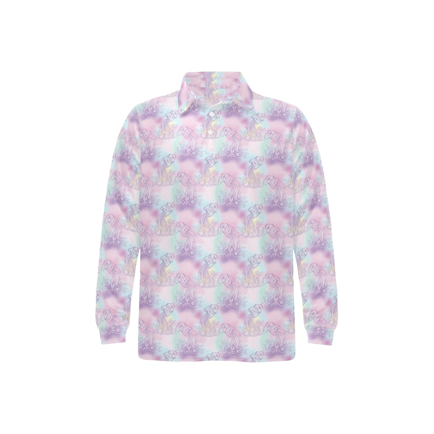 Aquarius Zodiac Pattern Print Design 01 Long Sleeve Polo Shirt For Men's