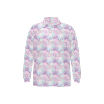 Aquarius Zodiac Pattern Print Design 01 Long Sleeve Polo Shirt For Men's