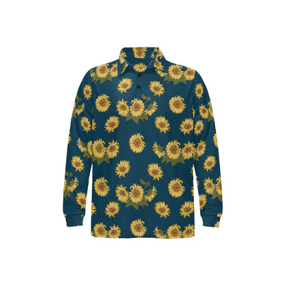 Sunflower Print Design LKS305 Long Sleeve Polo Shirt For Men's