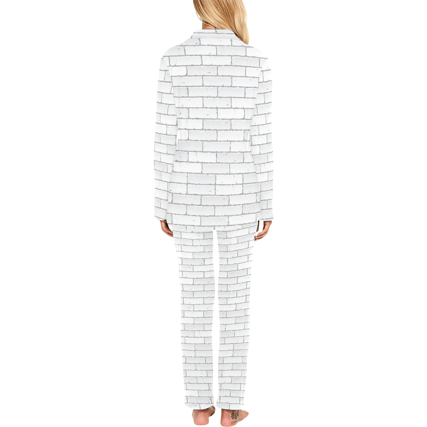 Brick White Pattern Print Design 03 Women's Long Pajama Set