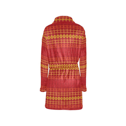 Southwest Red Gold Design Themed Print Women's Fleece Robe