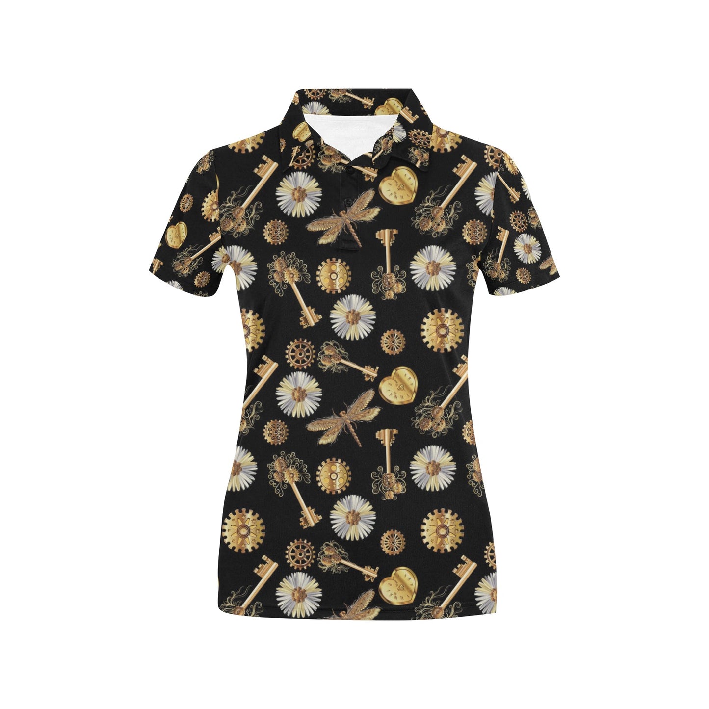 Steampunk Key Dragonfly Print Design LKS303 Women's Polo Shirt