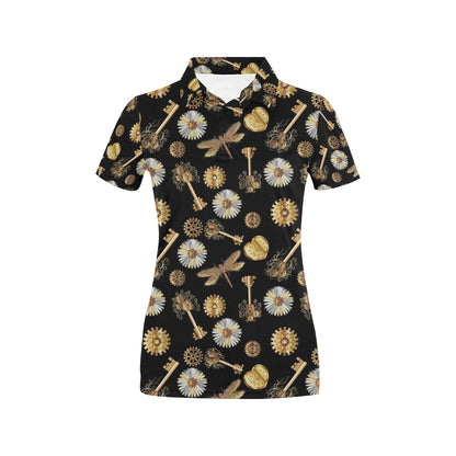 Steampunk Key Dragonfly Print Design LKS303 Women's Polo Shirt