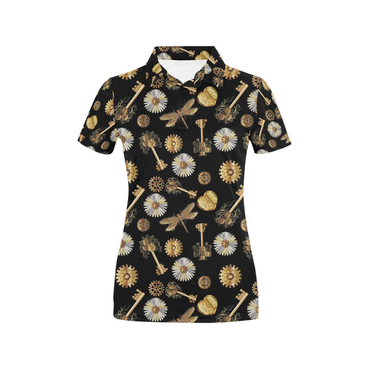 Steampunk Key Dragonfly Print Design LKS303 Women's Polo Shirt