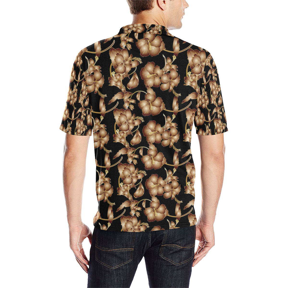 Brown Hibiscus Pattern Print Design HB06 Men Polo Shirt