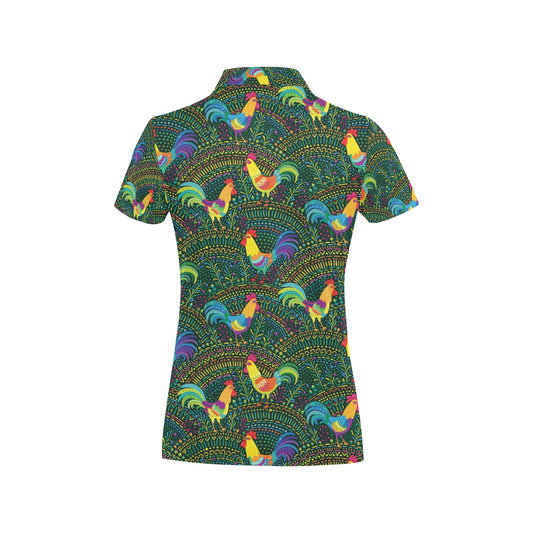 Rooster Pattern Print Design A01 Women's Polo Shirt