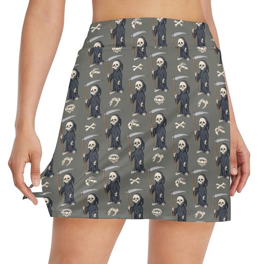 Skeleton Print Design LKS308 17" Golf & Pickleball Skort with Pockets