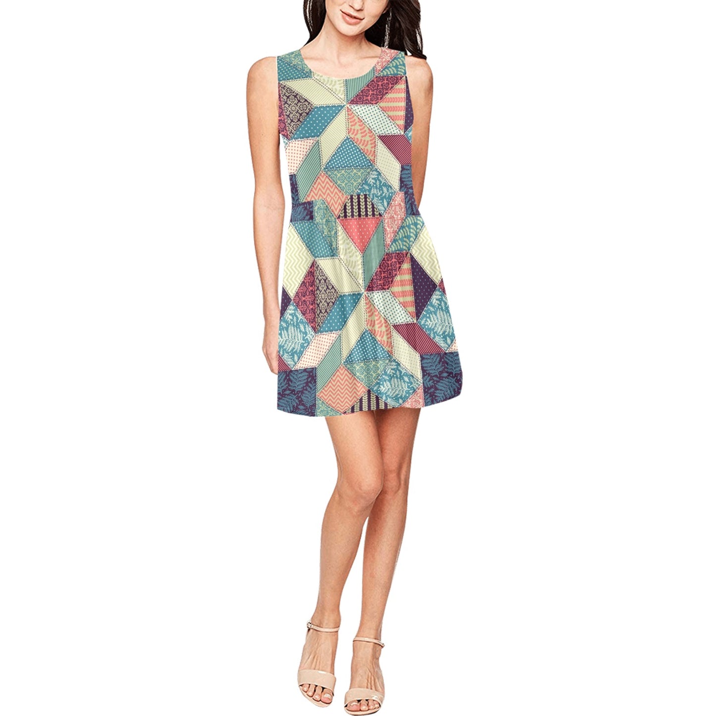 Patchwork Pattern Print Design 02 Sleeveless Dress
