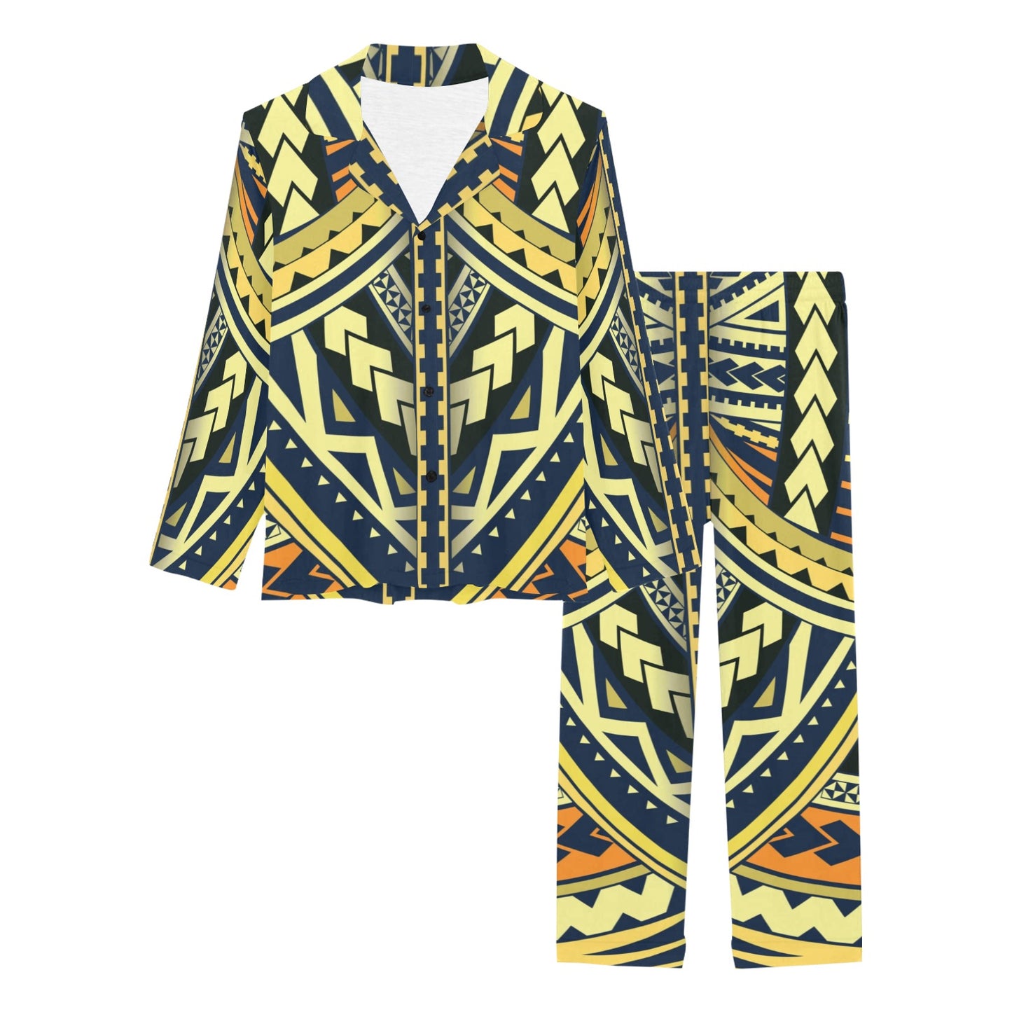 Polynesian Tattoo Print Women's Long Pajama Set