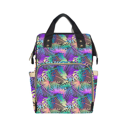 Neon Flower Tropical Palm Leaves Diaper Bag Backpack