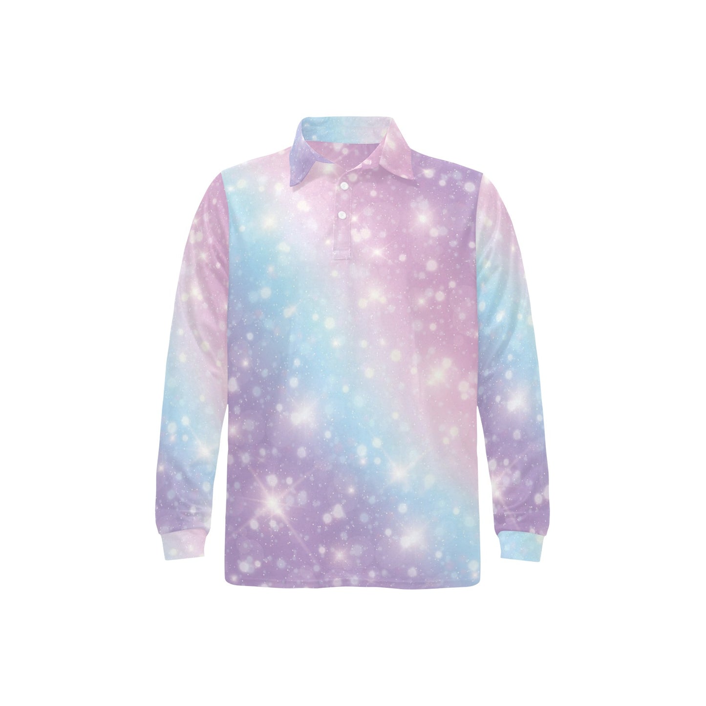 Cosmic Pastel Pattern Print Design 02 Long Sleeve Polo Shirt For Men's