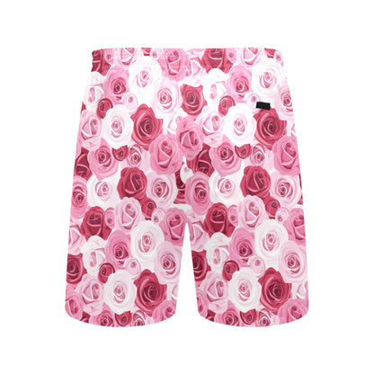 Pink Red Rose Pattern Print Men's Swim Trunks Beach Shorts